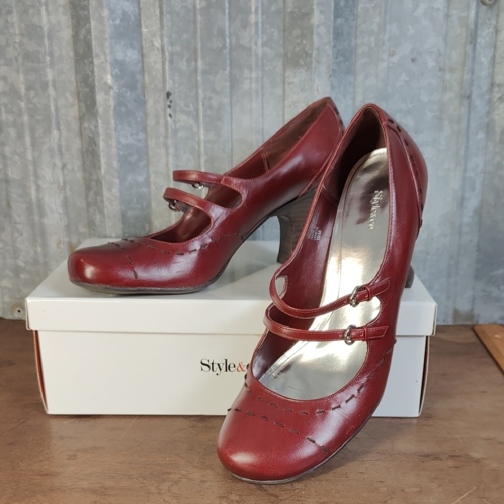 Style & Co. Burgundy (New Brick) Double-Strap Mary Jane Heels Size 10